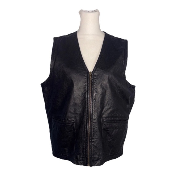 Wilsons Men’s Black Leather Vest Size Small Biker Moto Western Full Zip Unisex - Picture 2 of 13